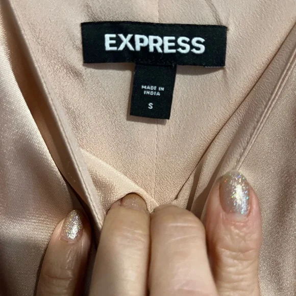 Express Satin Spaghetti Strap Peplum Top in Blush Pink - Picture 2 of 4